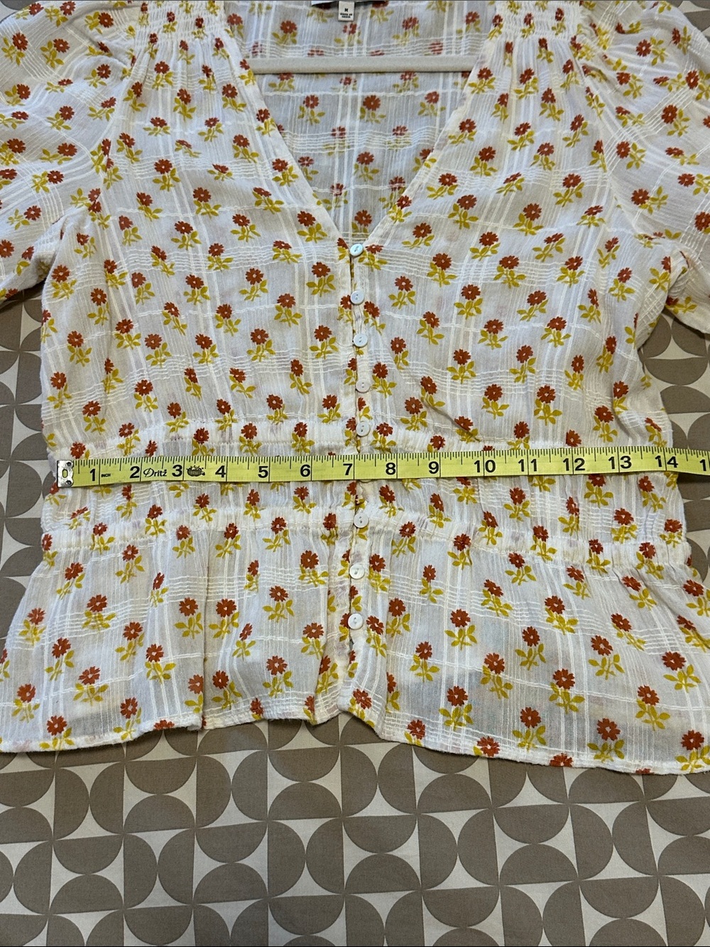 Madewell White Button-Front Floral Peplum Blouse with Orange Flowers Medium - Picture 5 of 6